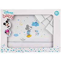 Interbaby - Sábanas Disney Mickey Minicuna Algodón Blanco y Gris- MK006-18